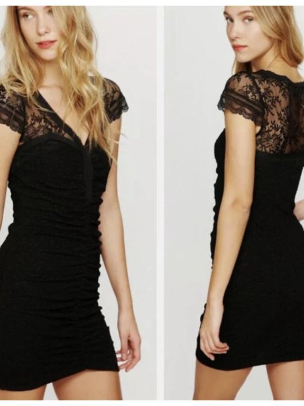 Free People Lace Envy Bodycon Dress Women’s XS Black Stretch Mini Club Festival